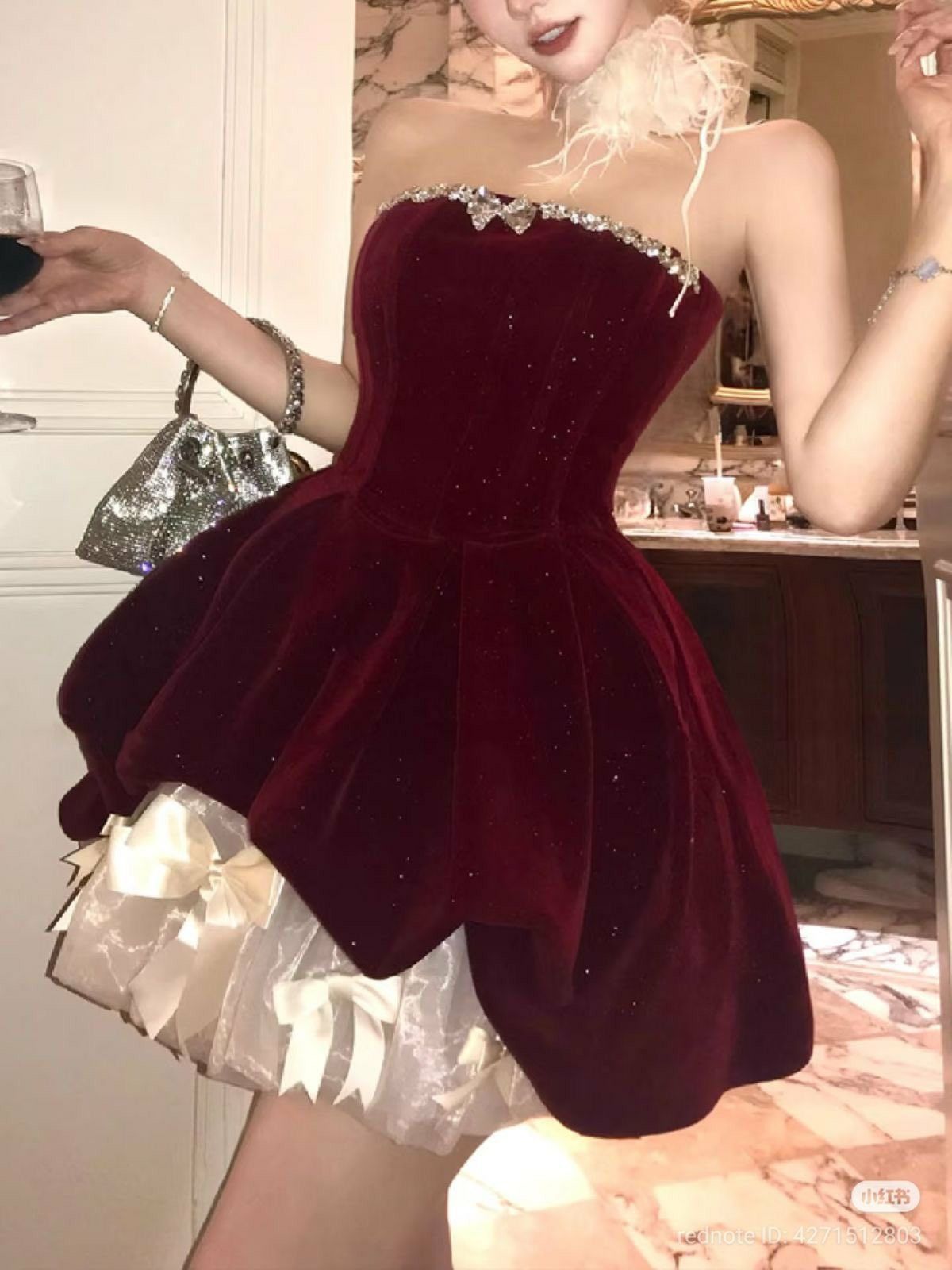 ✨Girlhomeshops🔥 Discount: 5% off orders over $100-Red retro cute sweet short velvet homecoming dress prom party dress gh4977
