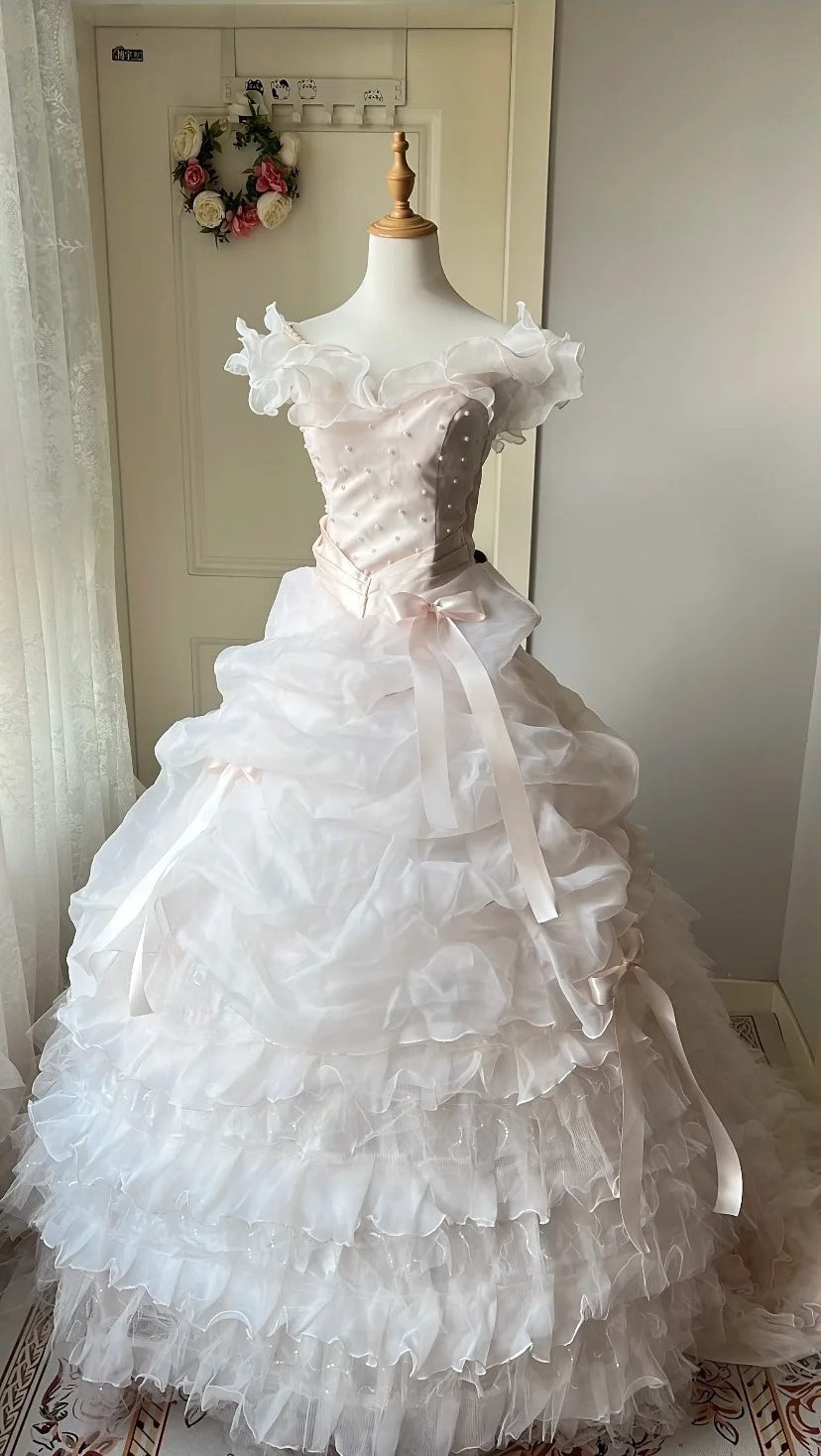 girlhomeshops-Pink Tulle Princess Long Ball Gown Evening Dress Quinceanera Dresses gh5983