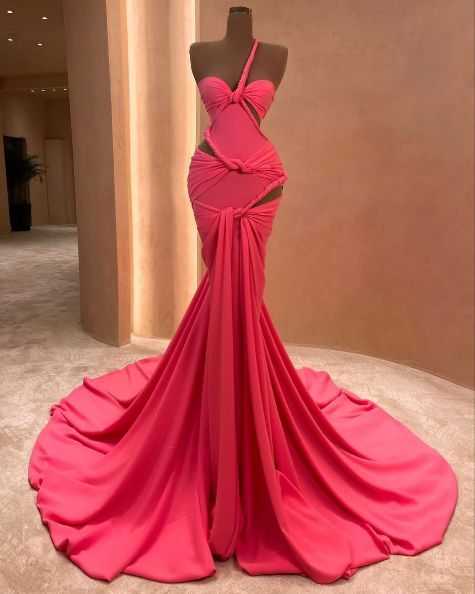 Girlhomeshops-Pink Fashion Sexy Elegant Long Chiffon Satin Prom Dress Evening Dress gh5041