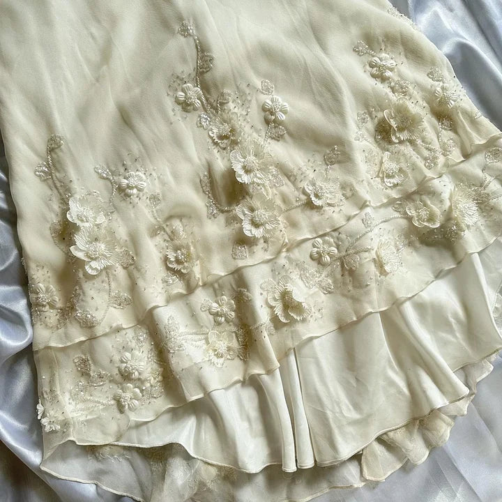 Robe de soirée élégante en mousseline de soie, luxueuse et luxueuse, à fleurs exquises, avec perles, gh3287