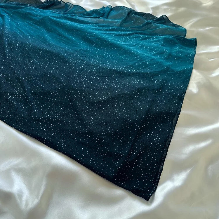 Robe de soirée longue en mousseline de soie turquoise, élégante et brillante, robe de bal, gh4237