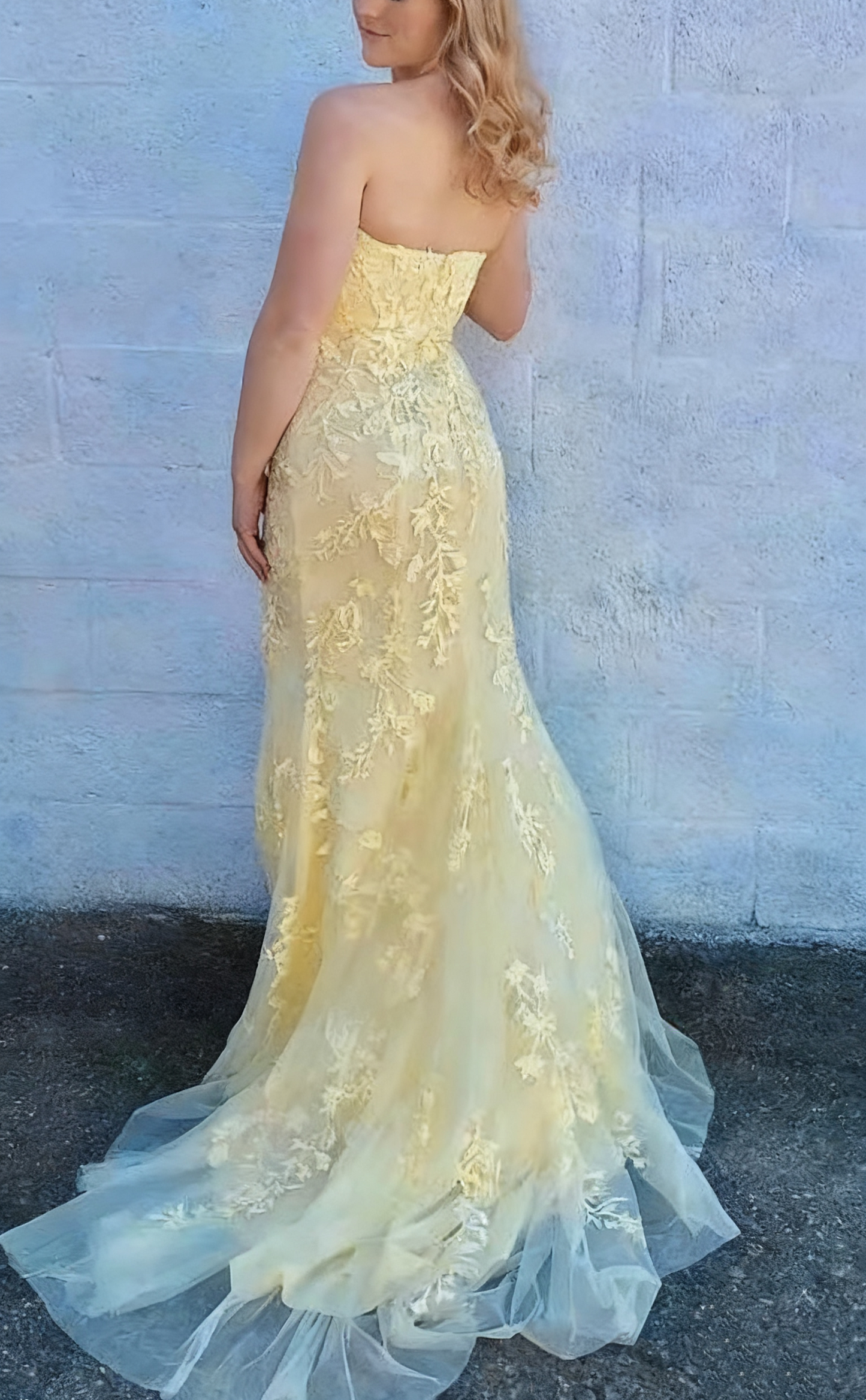 girlhomeshops-Gelbes, geblümtes, langes, geschlitztes, bodenlanges Tüll-Ballkleid, Ballkleid gh5922