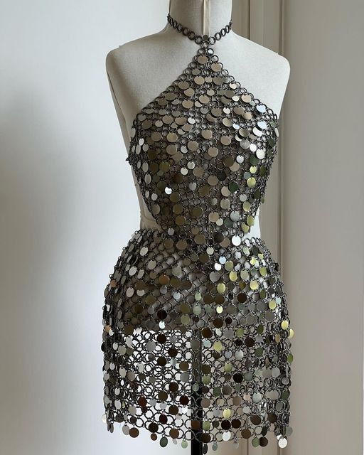 Silver Gold Gorgeous Shiny Sequin Short Halter Party Dress gh4965