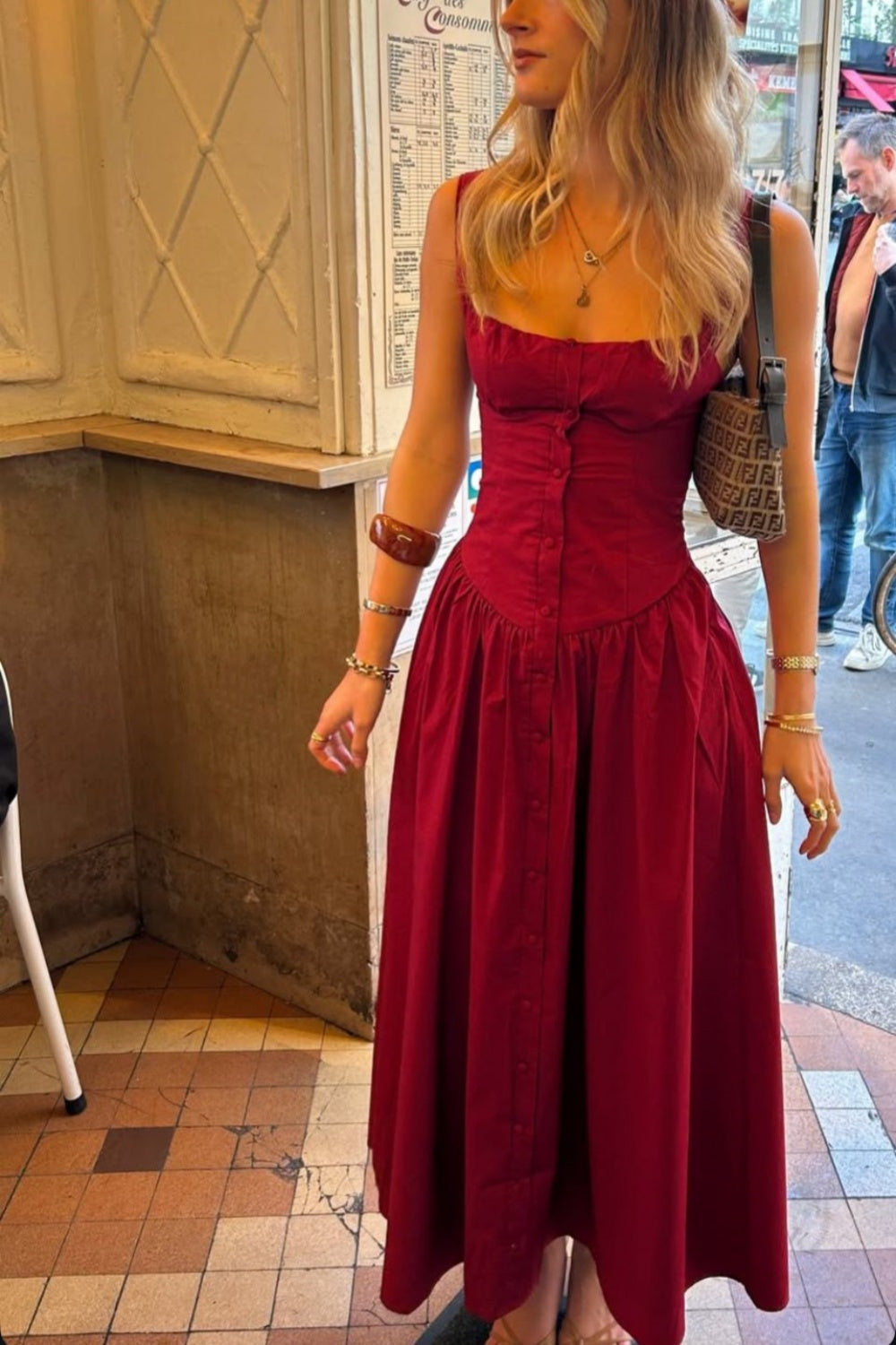 girlhomeshops-Burgundy chiffon long dress gh6144