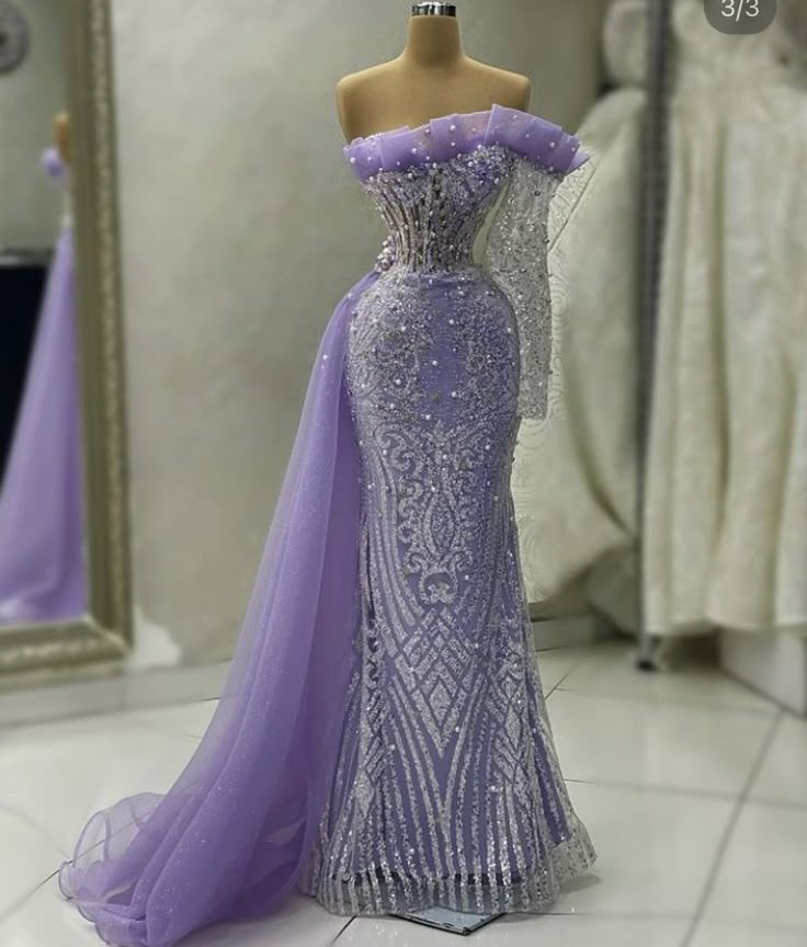 Robe de soirée longue en tulle perlé de luxe violet magnifique et exquise gh3401