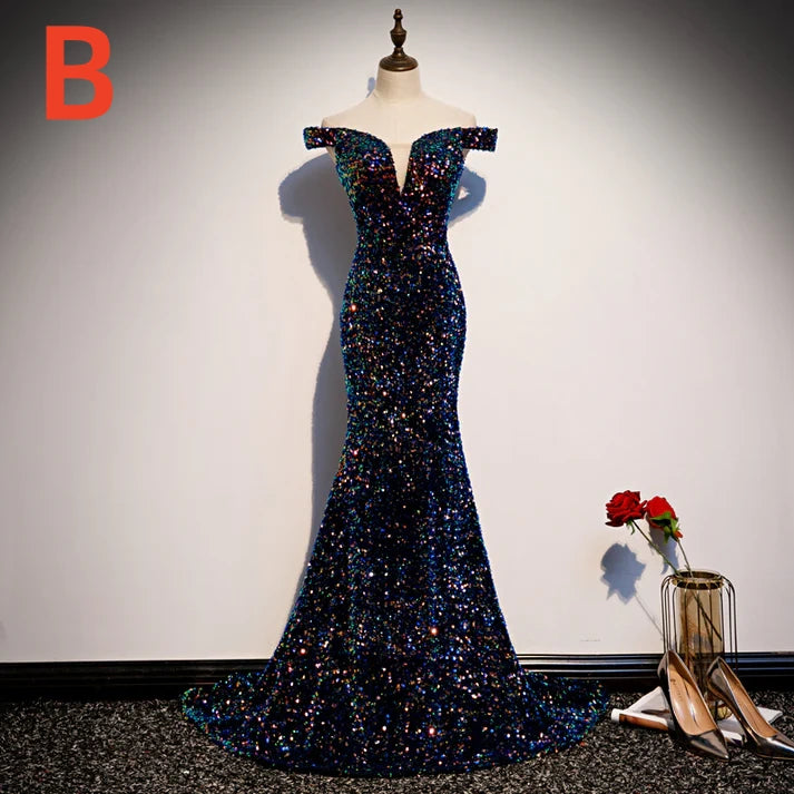 Robe de soirée longue noire élégante à paillettes brillantes 8205