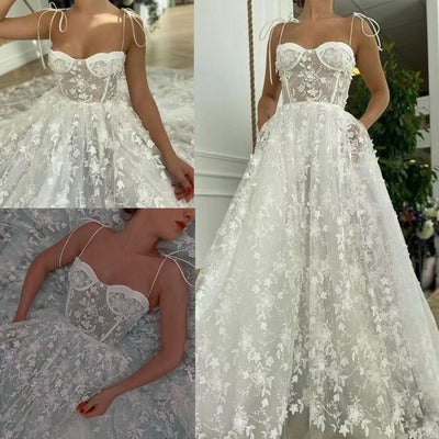 Lace See-Through Underwired White Color Wedding Maxi Dress gh1791