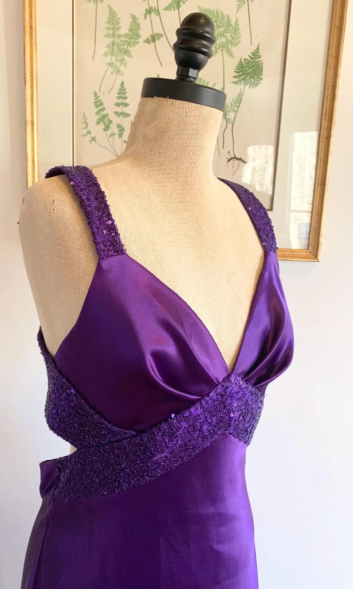 Lila Retro-Mode V-Ausschnitt Elegant Exquisite Pailletten Langes Bodenlanges Satin Ballkleid Abendkleid Party; Kleid gh3448