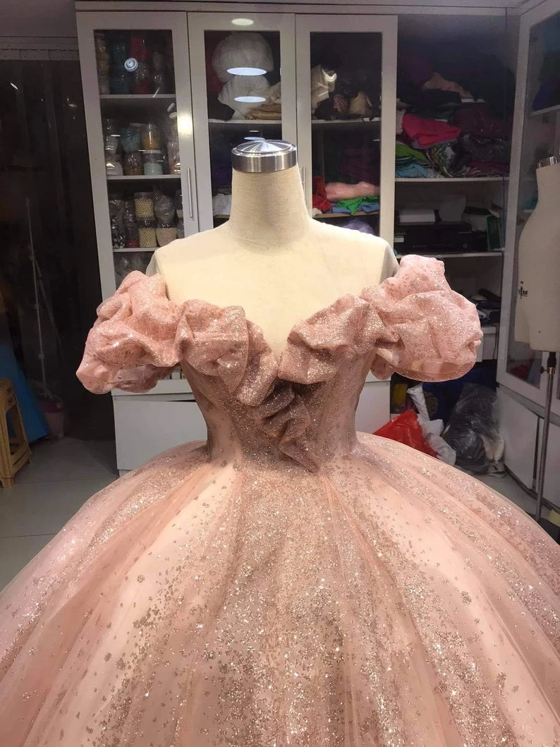 Champagner rosa süße glänzende wunderschöne elegante lange Ballkleid Abendkleid Prinzessin Erwachsene Zeremonie Ballkleid gh3115