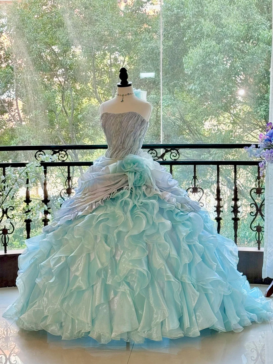 Girlhomeshops - Robe de bal élégante et brillante en tulle bleu, robe de Quinceanera, robe de remise de diplôme, gh5002