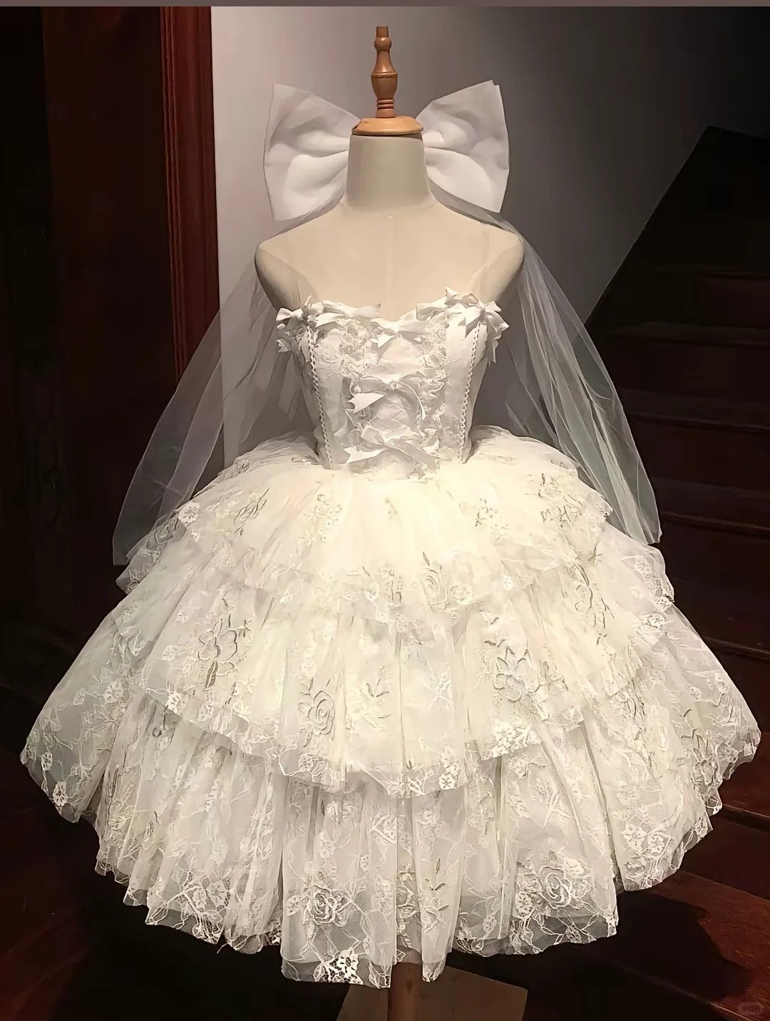 Süßes weißes Lolita-Kuchenrock-Ballkleid mit Spitze und kurzem Tüllrock, Heimkehrkleid, gh4382