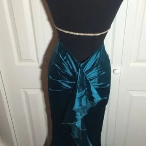 Blue vintage fashion elegant suspender long satin formal prom dress evening gown party dress gh3467