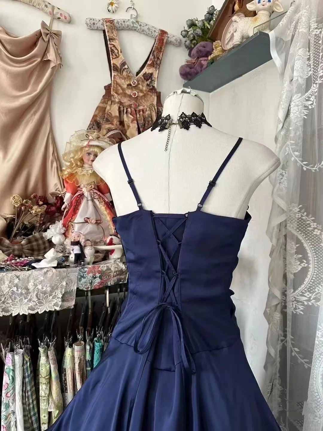 Robe de soirée courte en satin bleu, élégante et douce, robe d'anniversaire gh4276