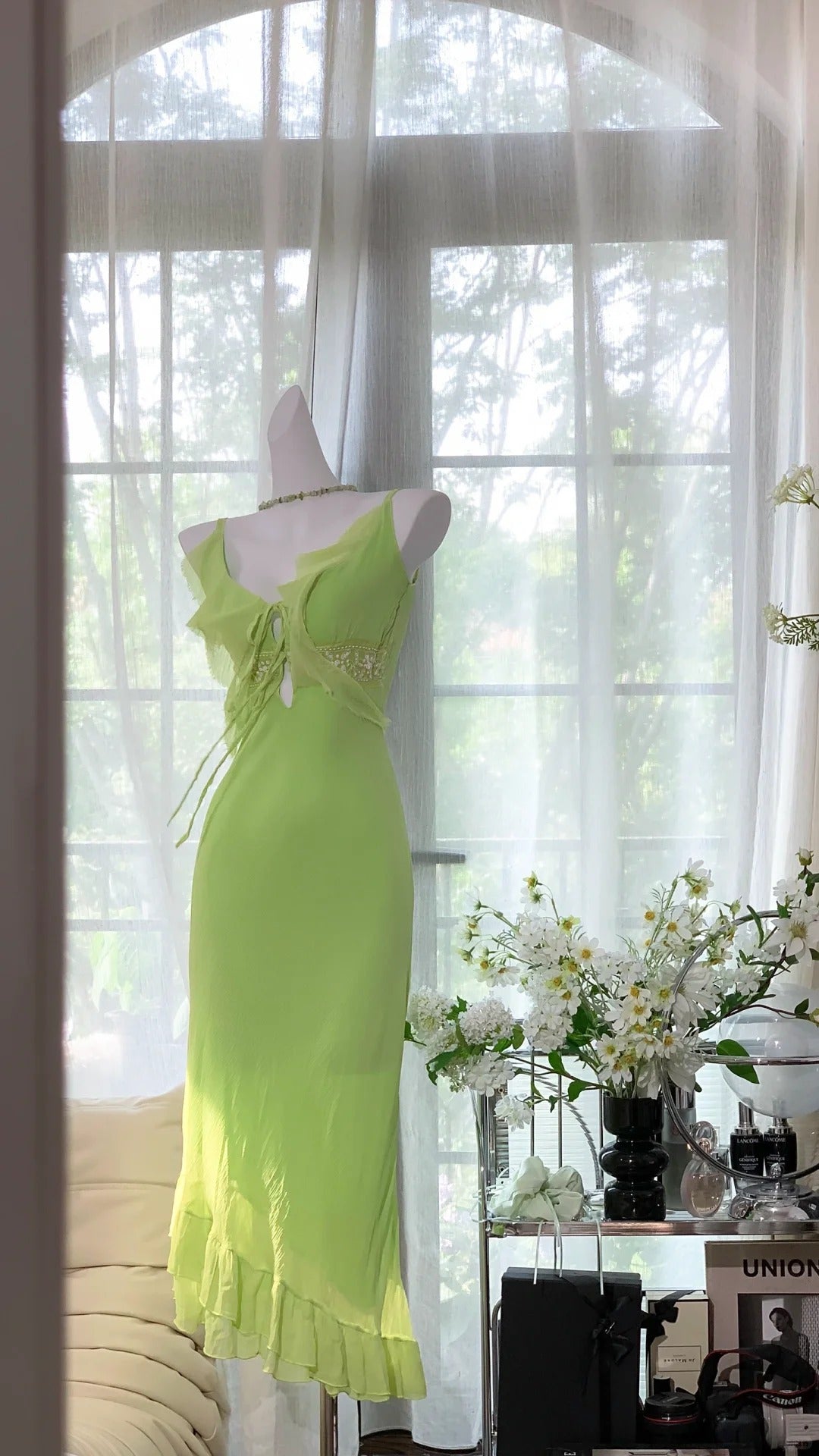 Green Elegant Romantic Chiffon Long Homecoming Dress Prom Dress Evening Dress gh4400