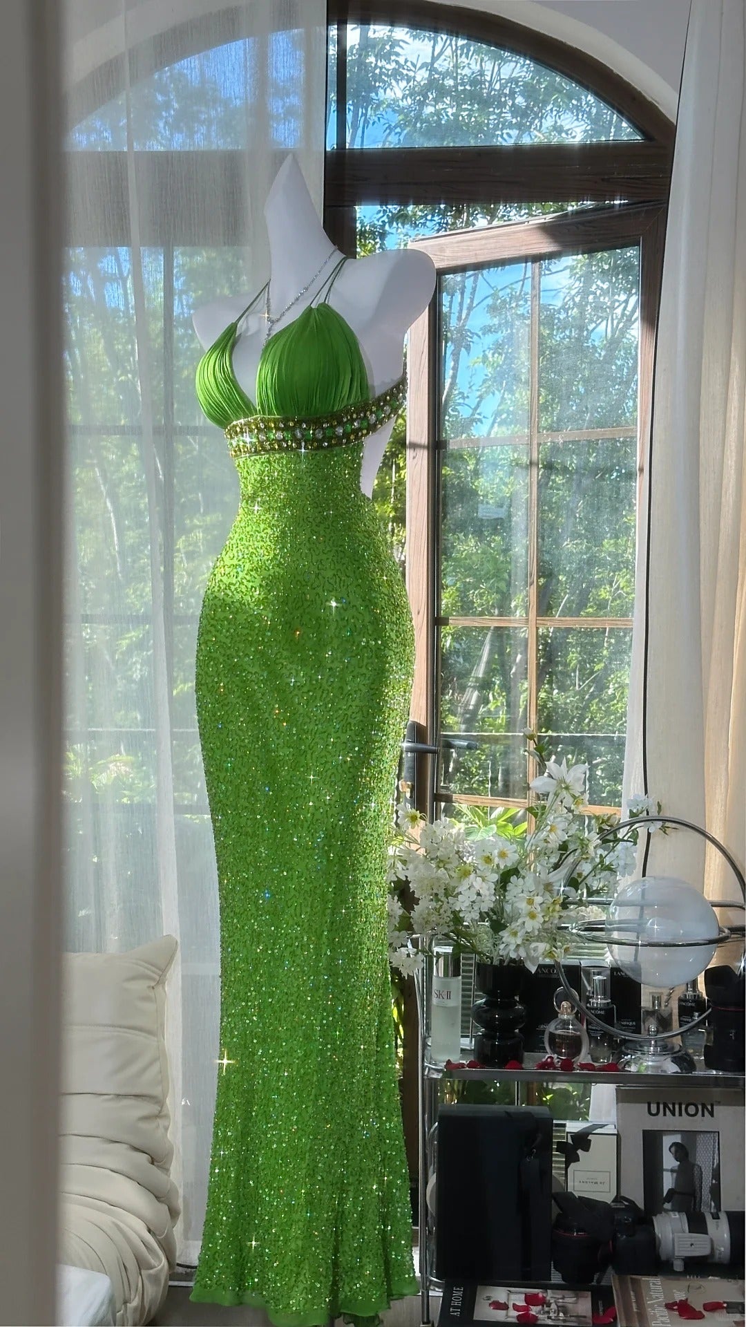 ✨Girlhomeshops-Green shiny exquisite gorgeous long chiffon Prom dress evening dress party dress gh4988