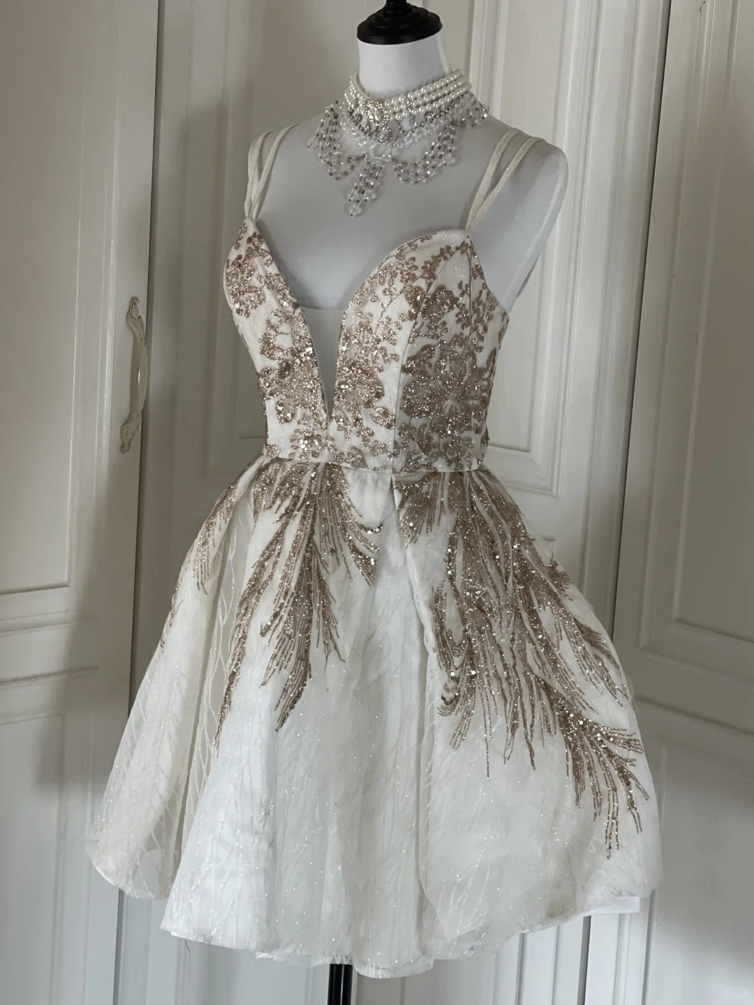 White Gold Sequins Shiny Gorgeous Cute Elegant Sophisticated Short Princess Sequin Homecoming Dress Prom Dress Evening Dress Party Dress gh4166