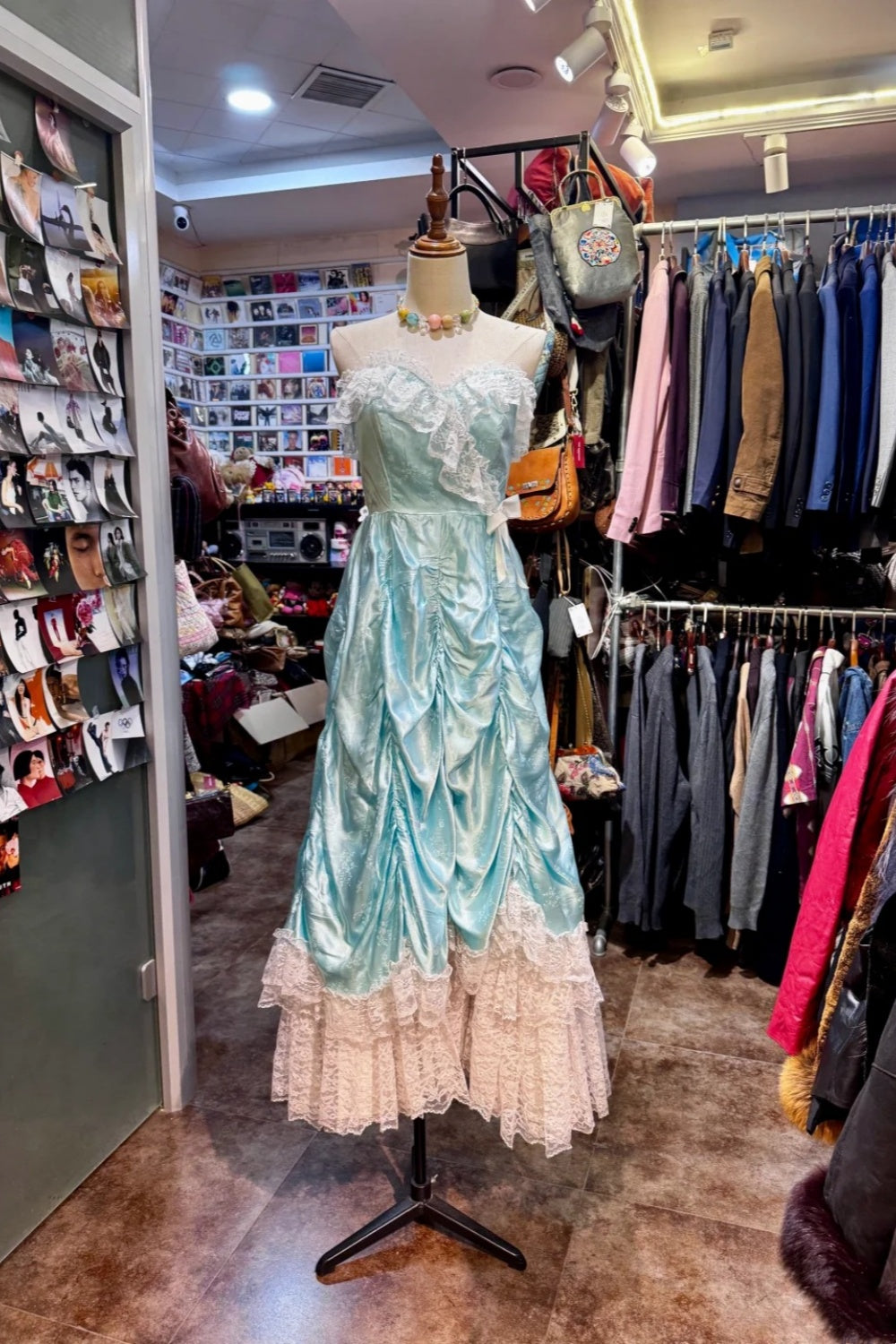 girlhomeshops-Fairy Tale Secret Style Aqua Jacquard Satin & Spitze trägerloses bodenlanges Abendkleid gh5886