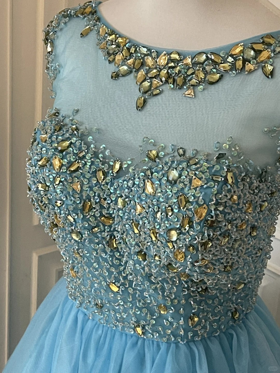 Blue exquisite rhinestone fairy princess ball short homecoming dress prom dress evening dress gh4336
