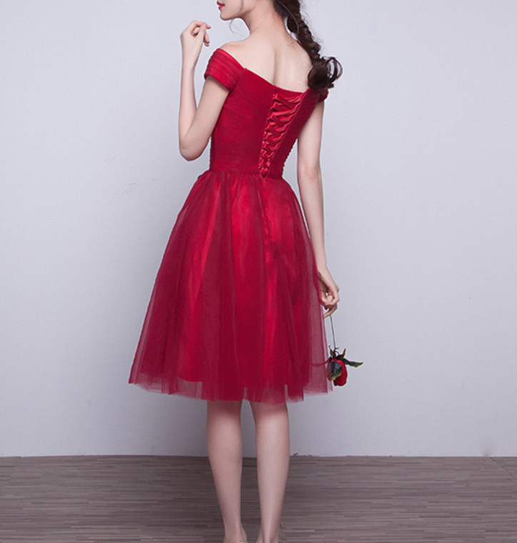 Cute red tulle V-neck short prom dress,homecoming dress 7681