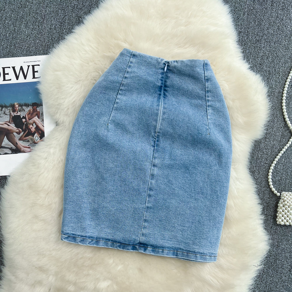 High waist slim A-line skirt versatile Hip Wrap short skirt 11273