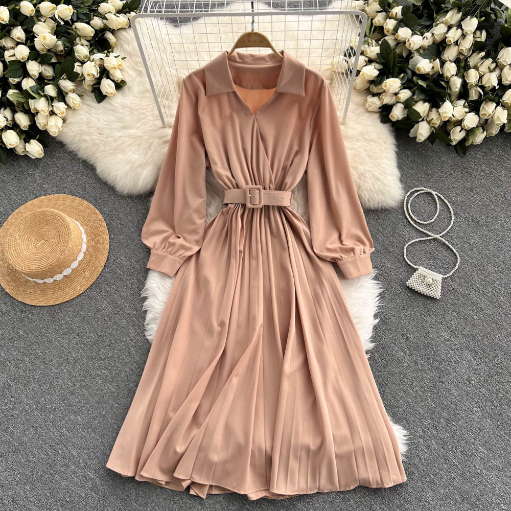 Simple V Neck Long Sleeve Dress A Line Fashion Dress 10946