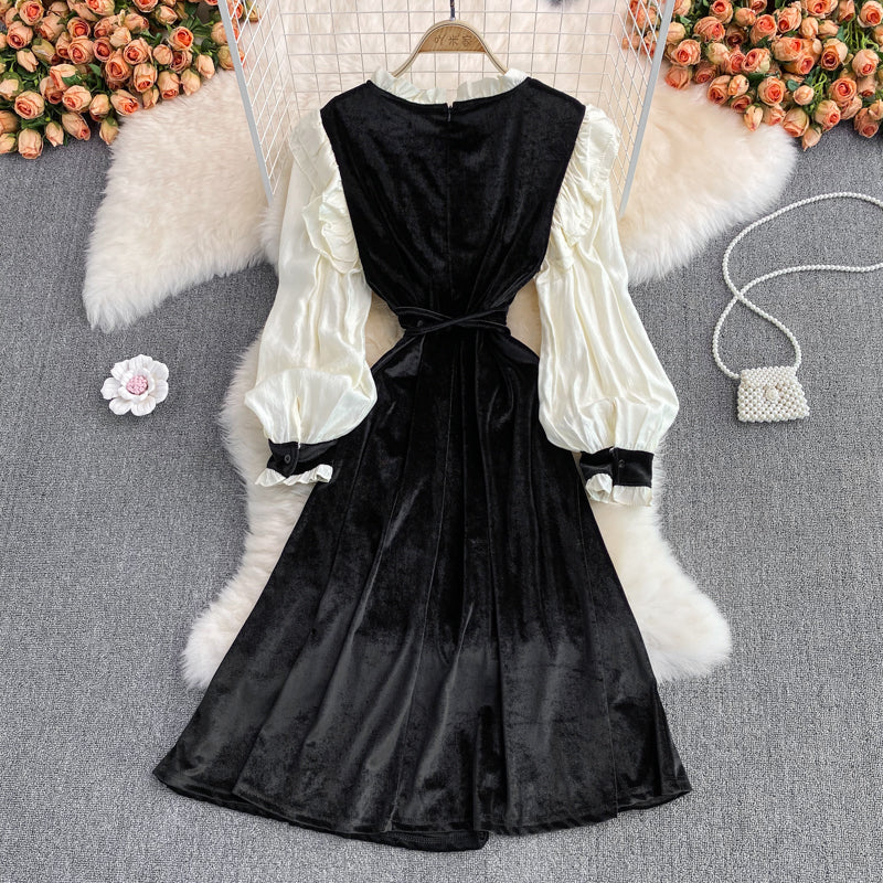 Black Velvet Long Sleeve Dress Fashion Dress 10954