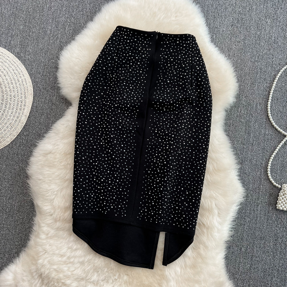 High waist slim diamond ruffled irregular A-line skirt 11277