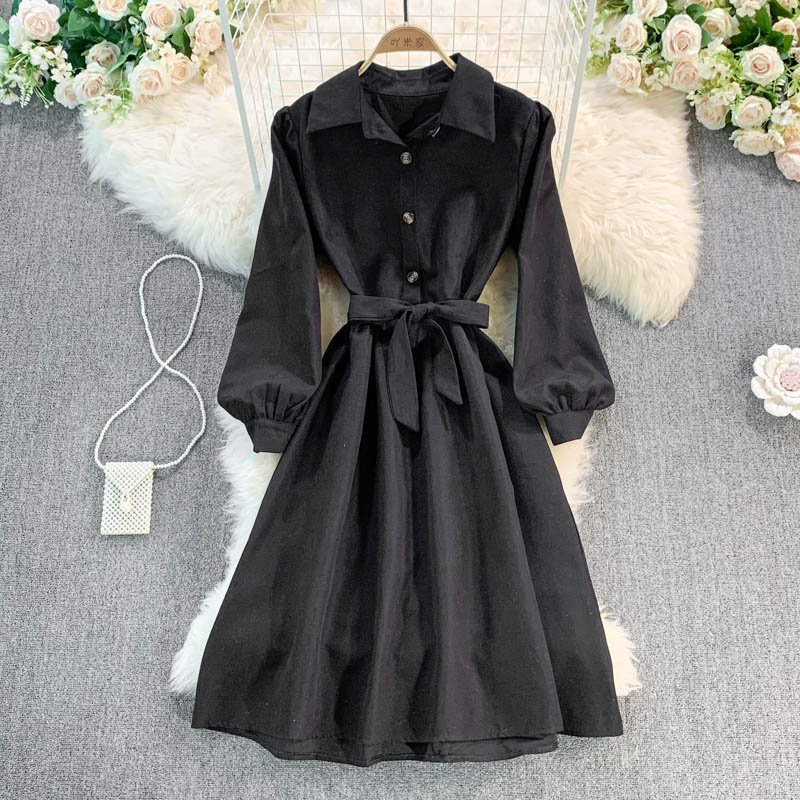 Sweet Long-Sleeved Corduroy Dress A Line Fashion Dress 10956