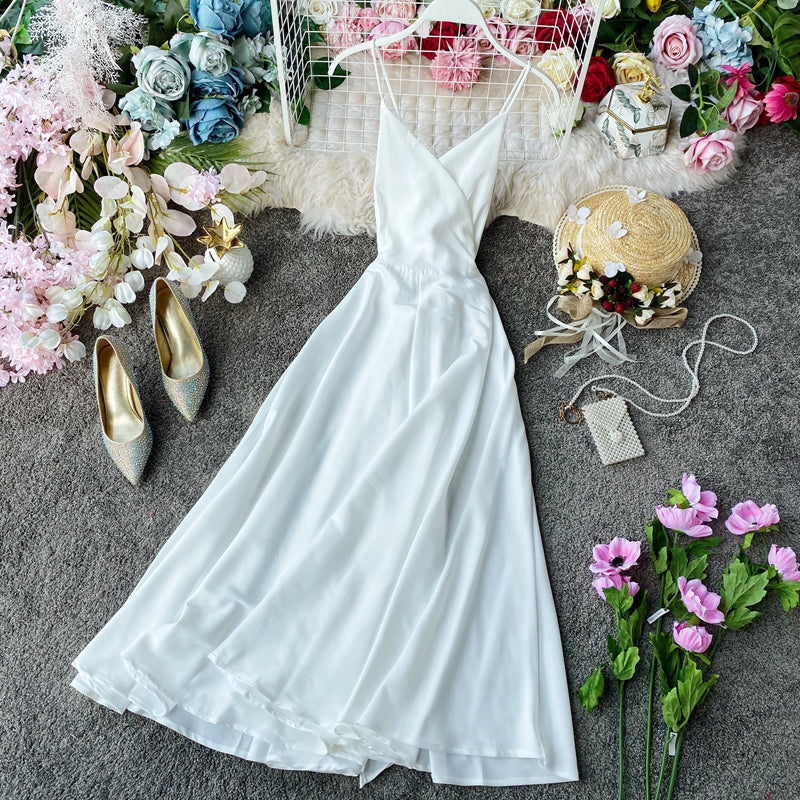 Elegant V Neck Satin A Line Dress Fashion Dress 10857