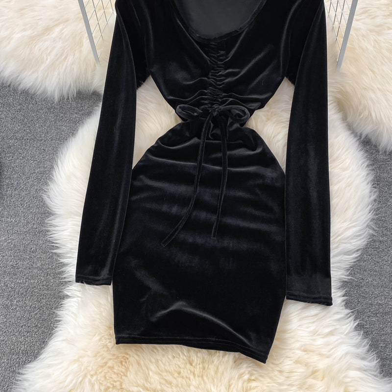 Sexy V Neck Velvet Long Sleeve Dress Fashion Dress 10864