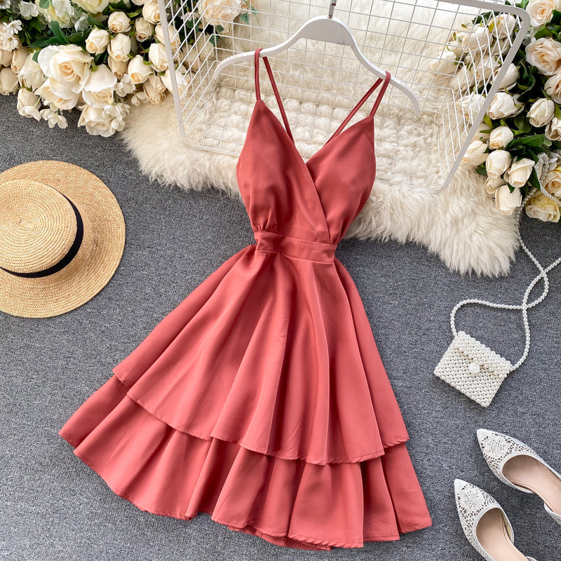 Cute V Neck Short Dress A Line Fashion Dresses 10876