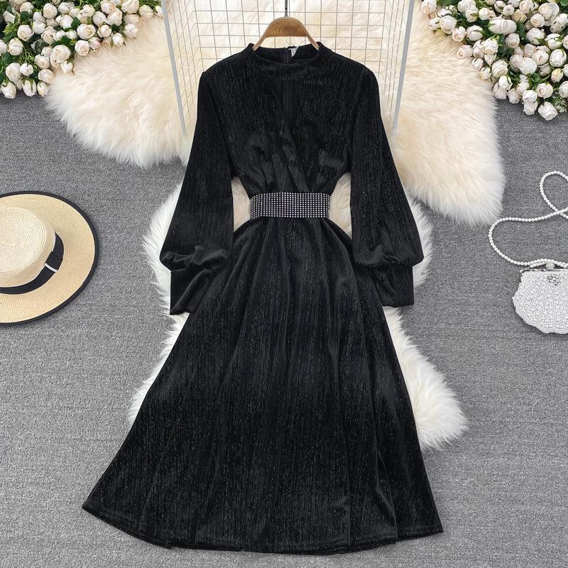 Elegant Velvet Long Sleeve Dress Fashion Dress 10849