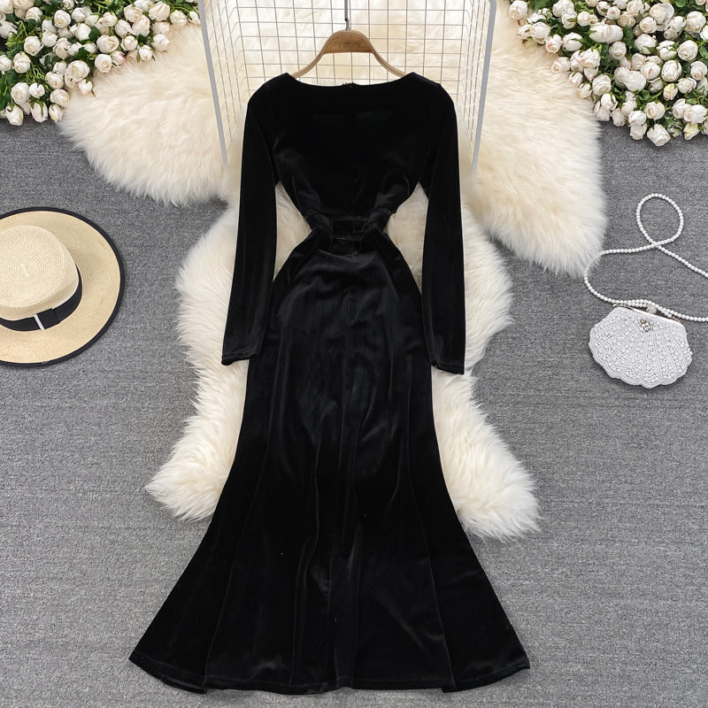Black V Neck Long Sleeve Dress Fashion Dress 10844