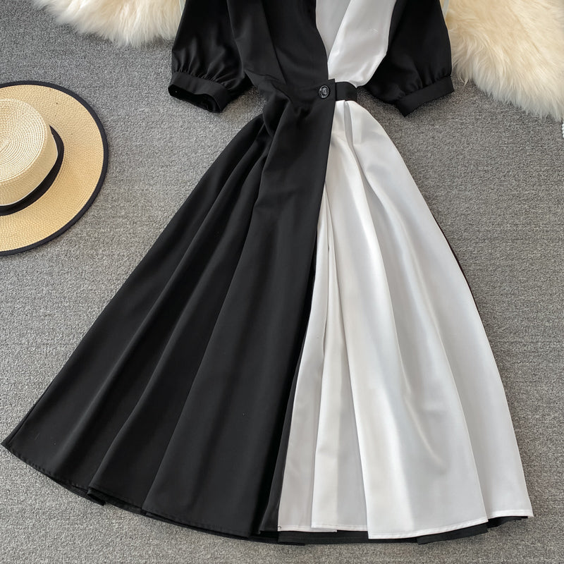 Schicke Kontrastfarbe Kurzarmkleid 10769