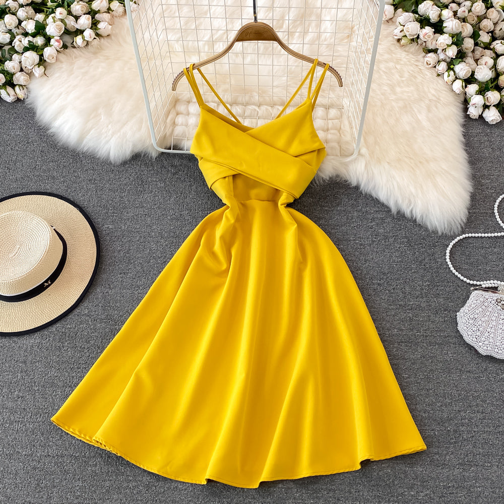 Süßes kurzes Kleid mit V-Ausschnitt A-Linie Modekleid 10715