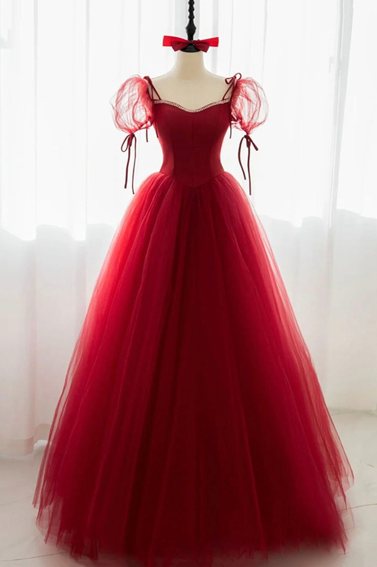 Red tulle long ball gown dress red evening dress 10599