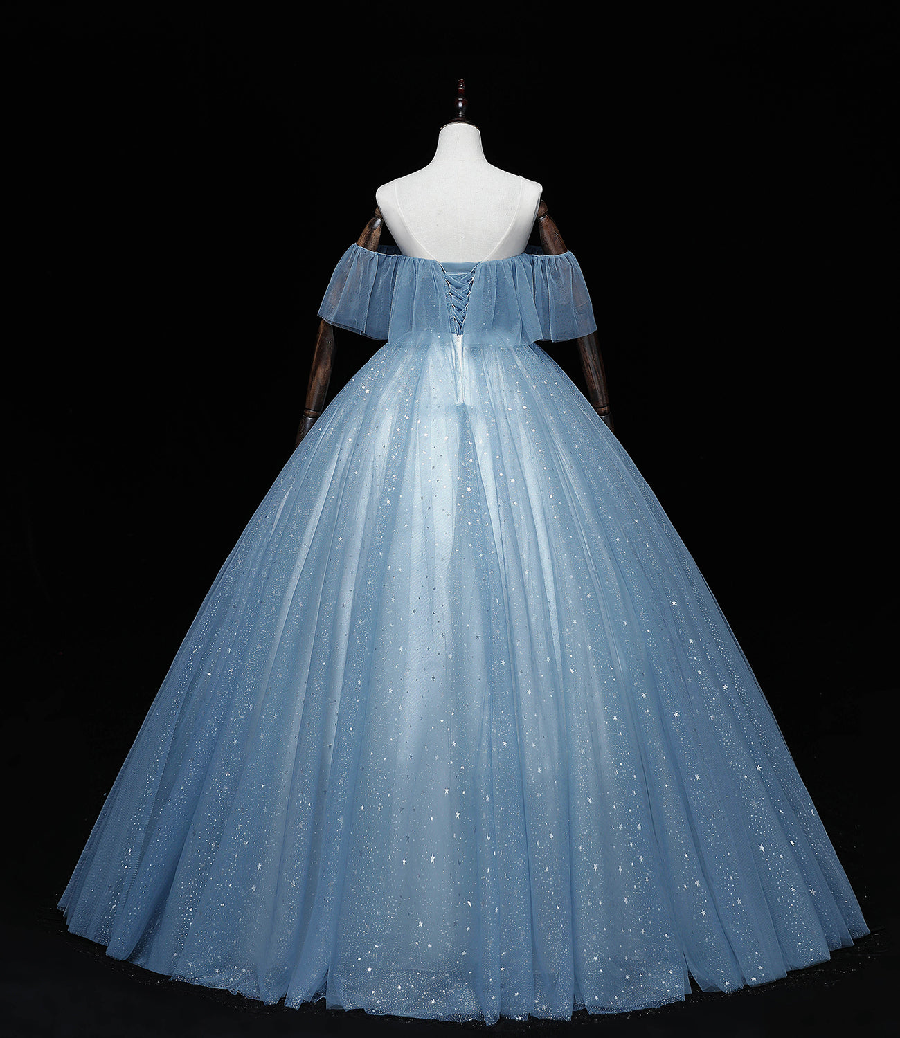 Blue tulle lace long ball gown dress A line formal dress 10461