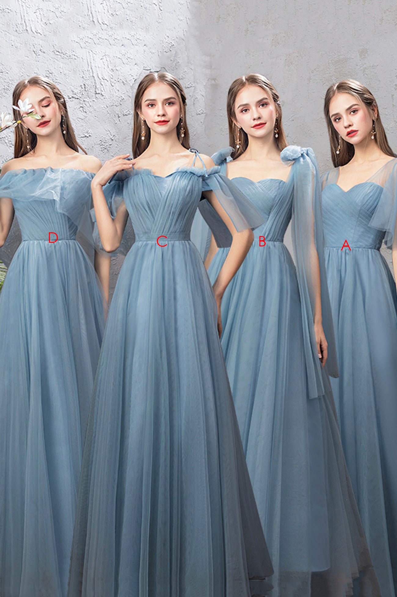 Blue tulle long A line prom dress blue evening dress 10588