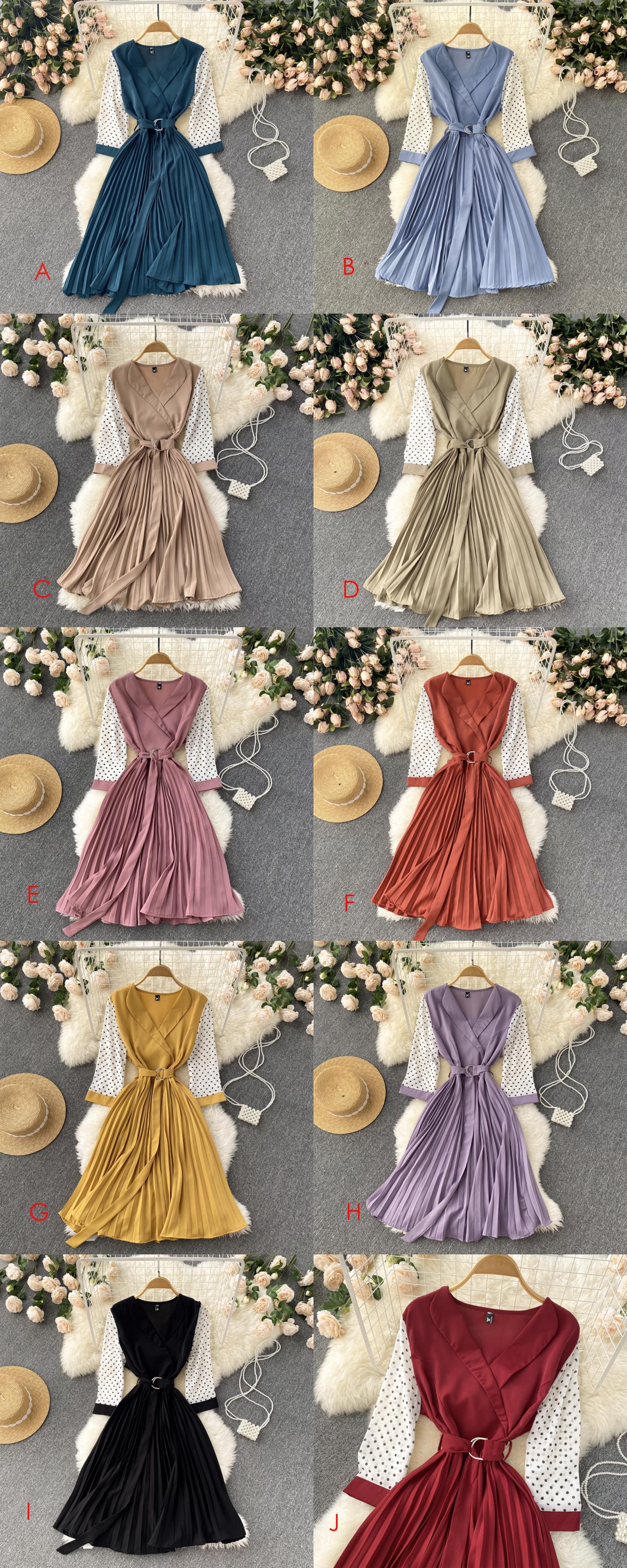 Süßes Langarmkleid mit V-Ausschnitt A-Linie Modekleid 10667