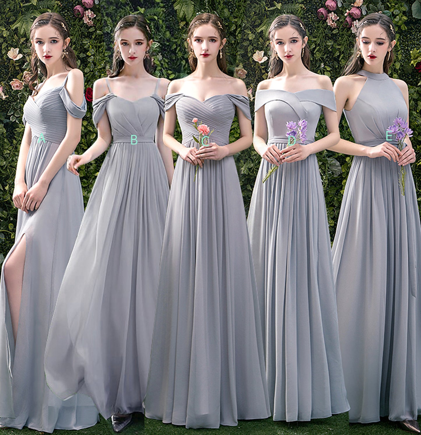 Gray chiffon long A line prom dress bridesmaid dress 10044