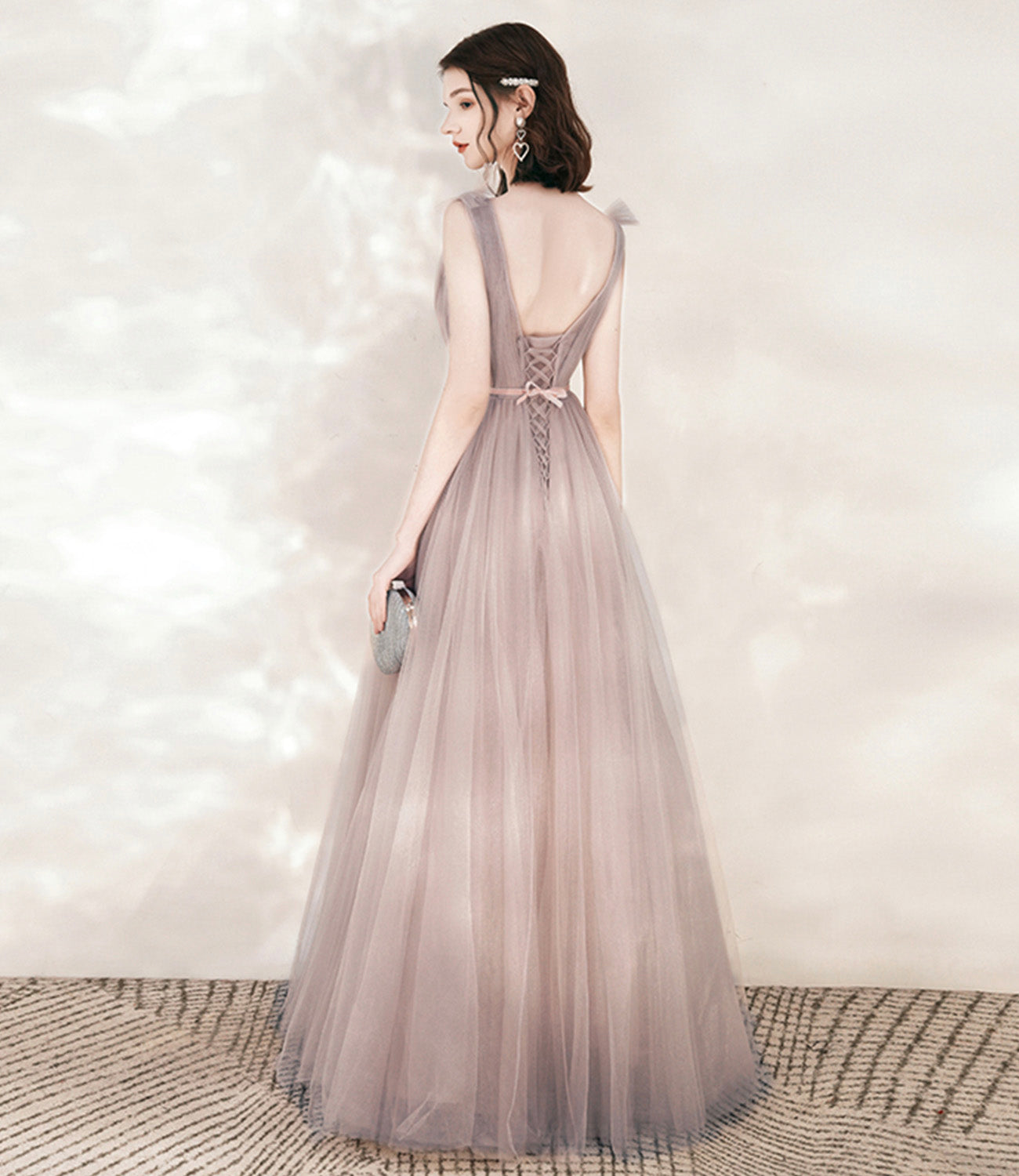 Cute tulle long A line prom dress evening dress 10543