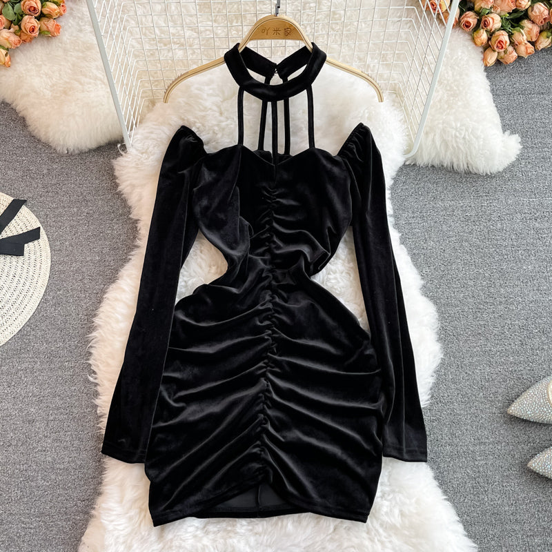 Black Velvet Long Sleeve Dress Fashion Dress 10936