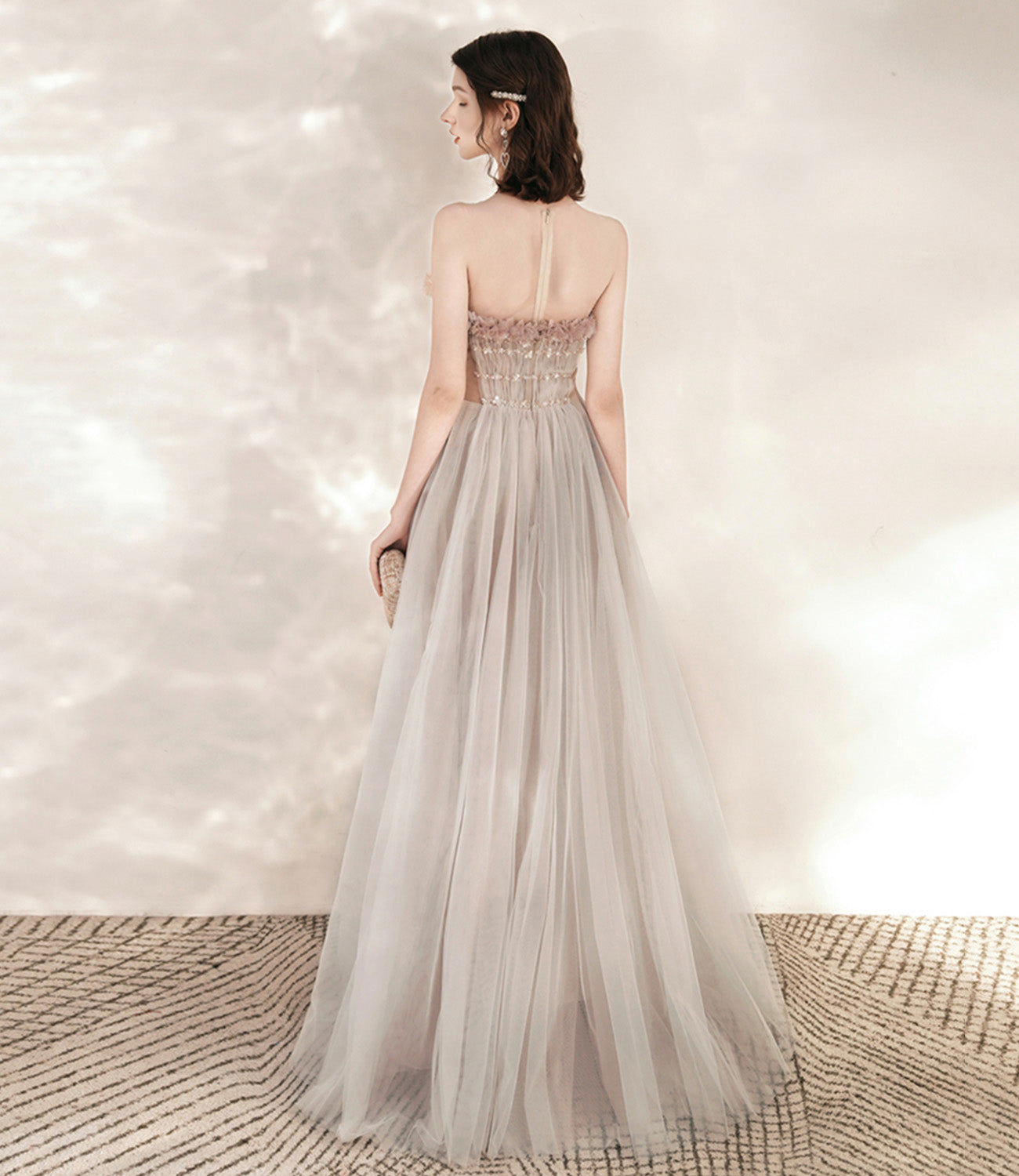 Cute tulle long A line prom dress evening dress 10544