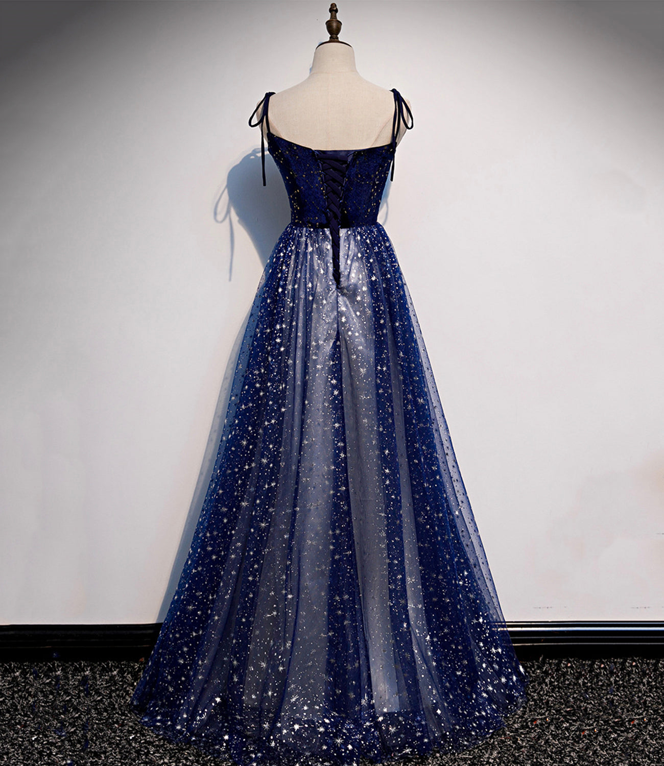 Blue velvet tulle long prom dress A line evening dress 10515
