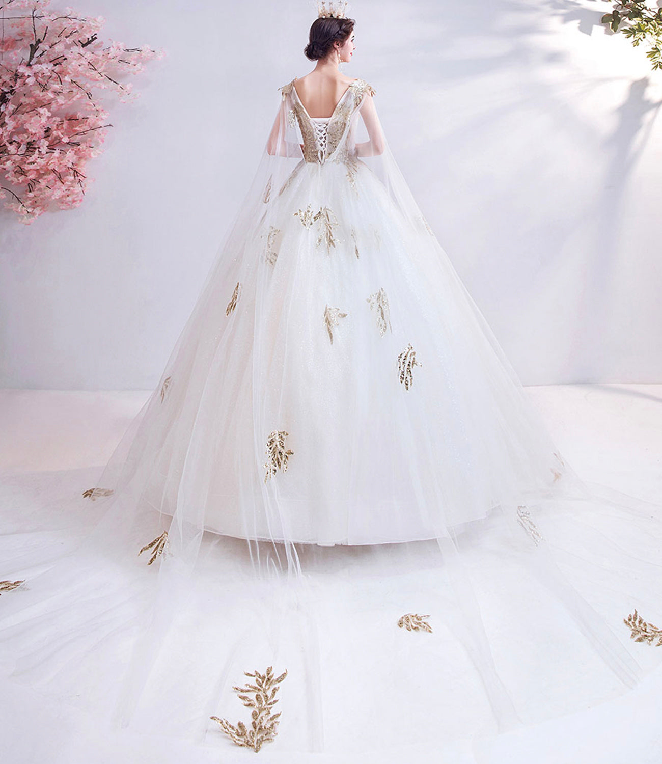 White tulle sequins long prom dress white evening dress 10537