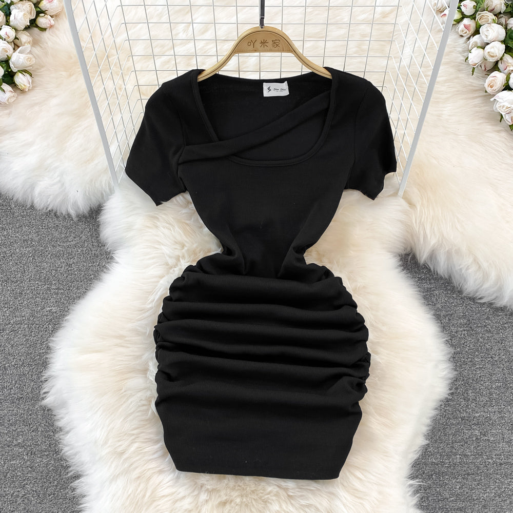 Design Sense langärmliges schmal geschnittenes kurzes Wickelkleid mit Falten an der Hüfte 11038