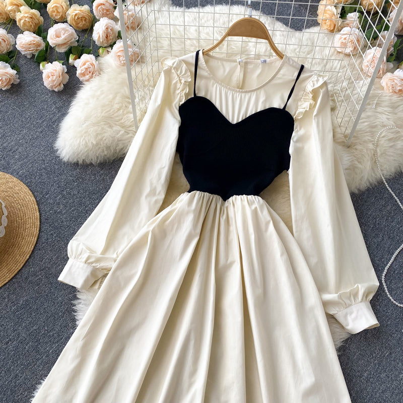 Süßes A-Linien-Langarmkleid A-Linien-Modekleid 10666