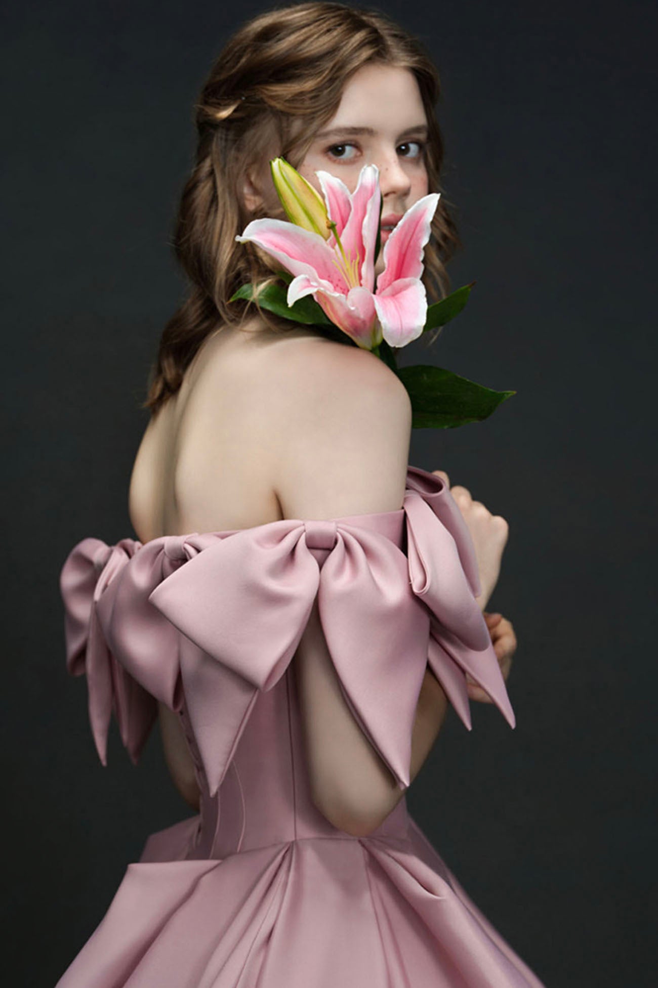 Unique Design Pink Bow Satin Long Prom Dress Princess Dress 10585