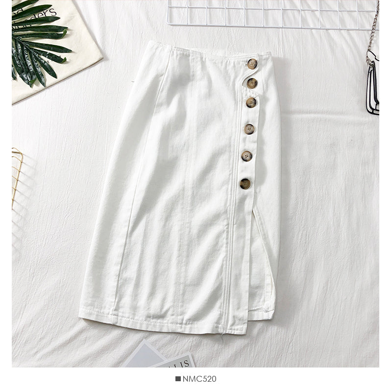 High waist one step medium length skirt cowboy skirt with irregular split 2651