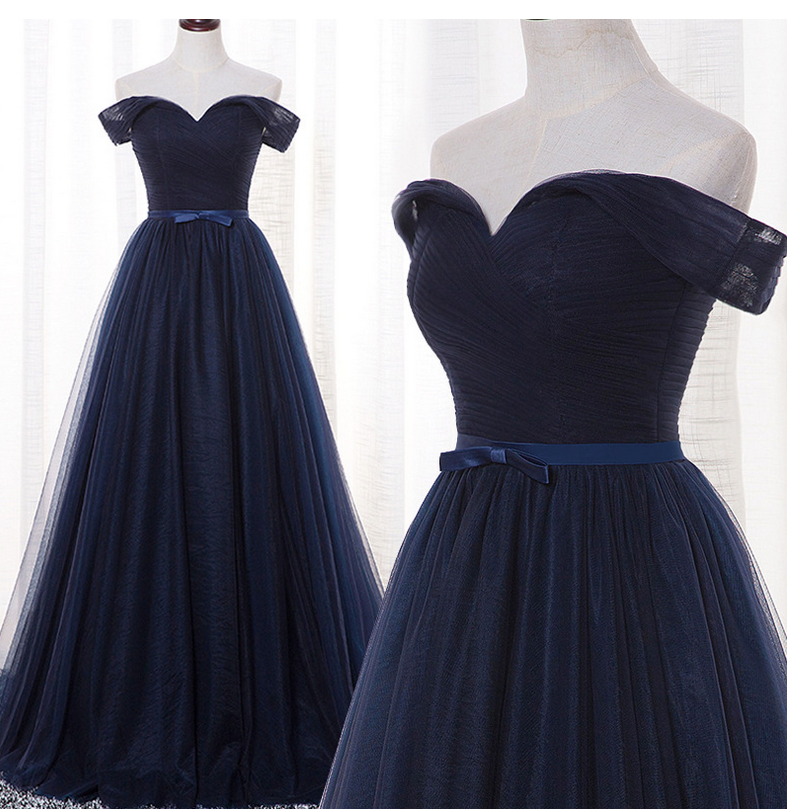 Marineblaues langes Ballkleid aus Tüll, Abendkleid, günstige Ballkleider 7683